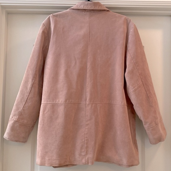 VTG Leather coat Jacket blazer Womens XL Pink  Suede Patch pockets Barn jacket - Picture 2 of 10